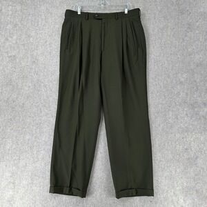 Zanetti Zignone Italy Green Wool Pleated Trouser Pants‎ 36X30 Slacks